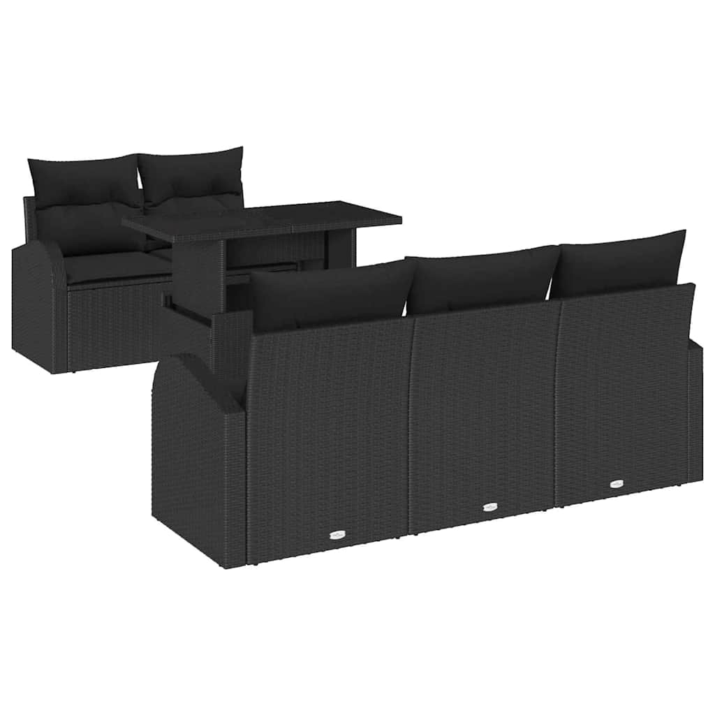 Garden Sofa Set with Cushion Manual 6 pcs Black Poly Rattan