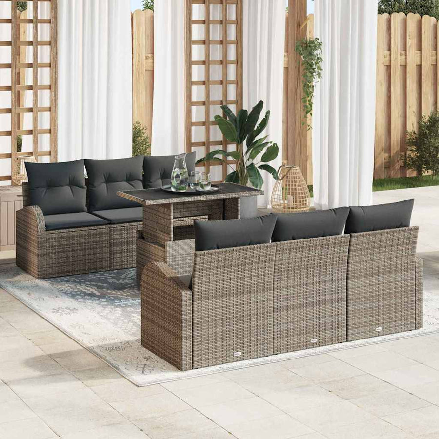 Garden Sofa Set 7 pcs Grey [Synthetic]: Poly Rattan