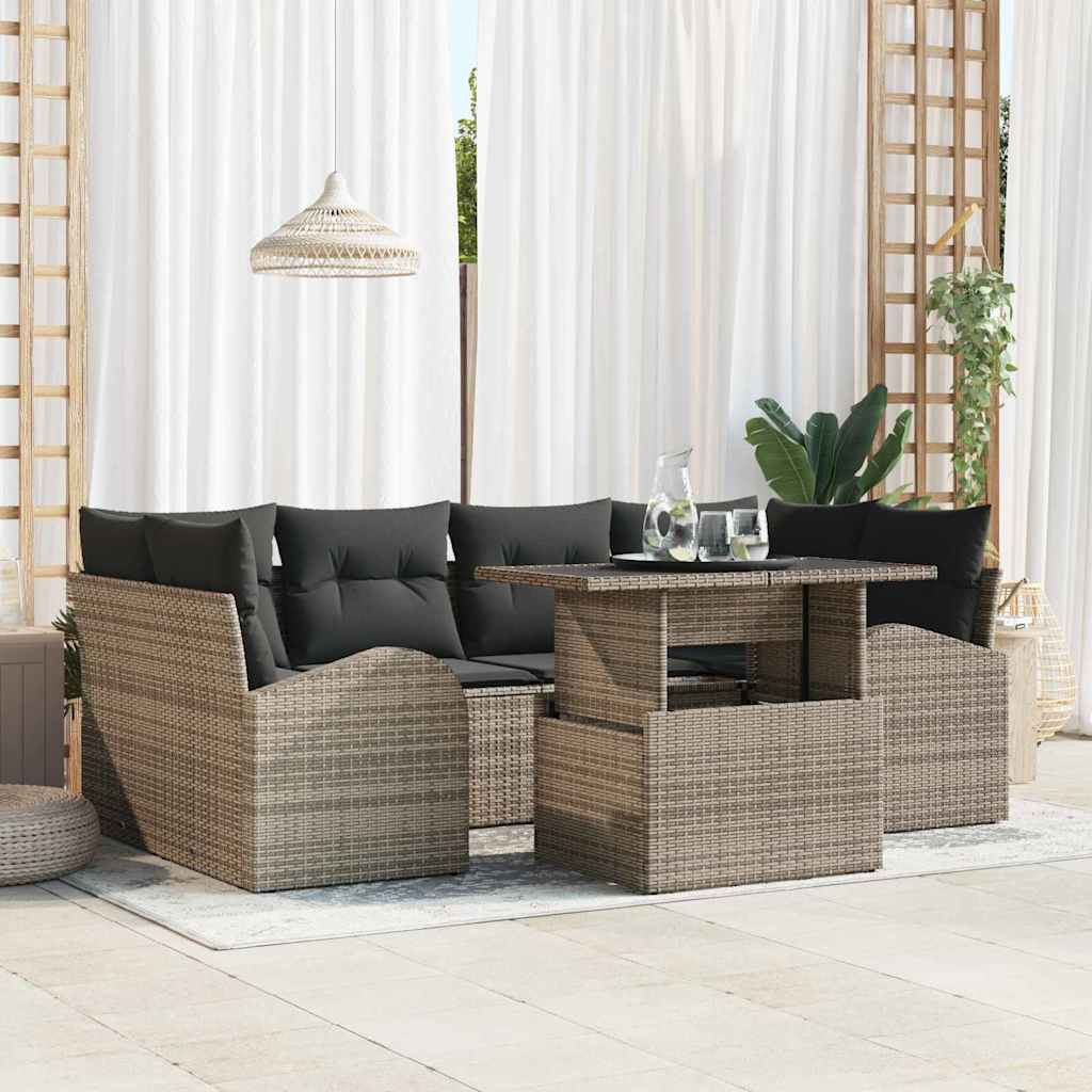 Garden Sofa Set with Cushion Manual 7 pcs Grey Poly Rattan