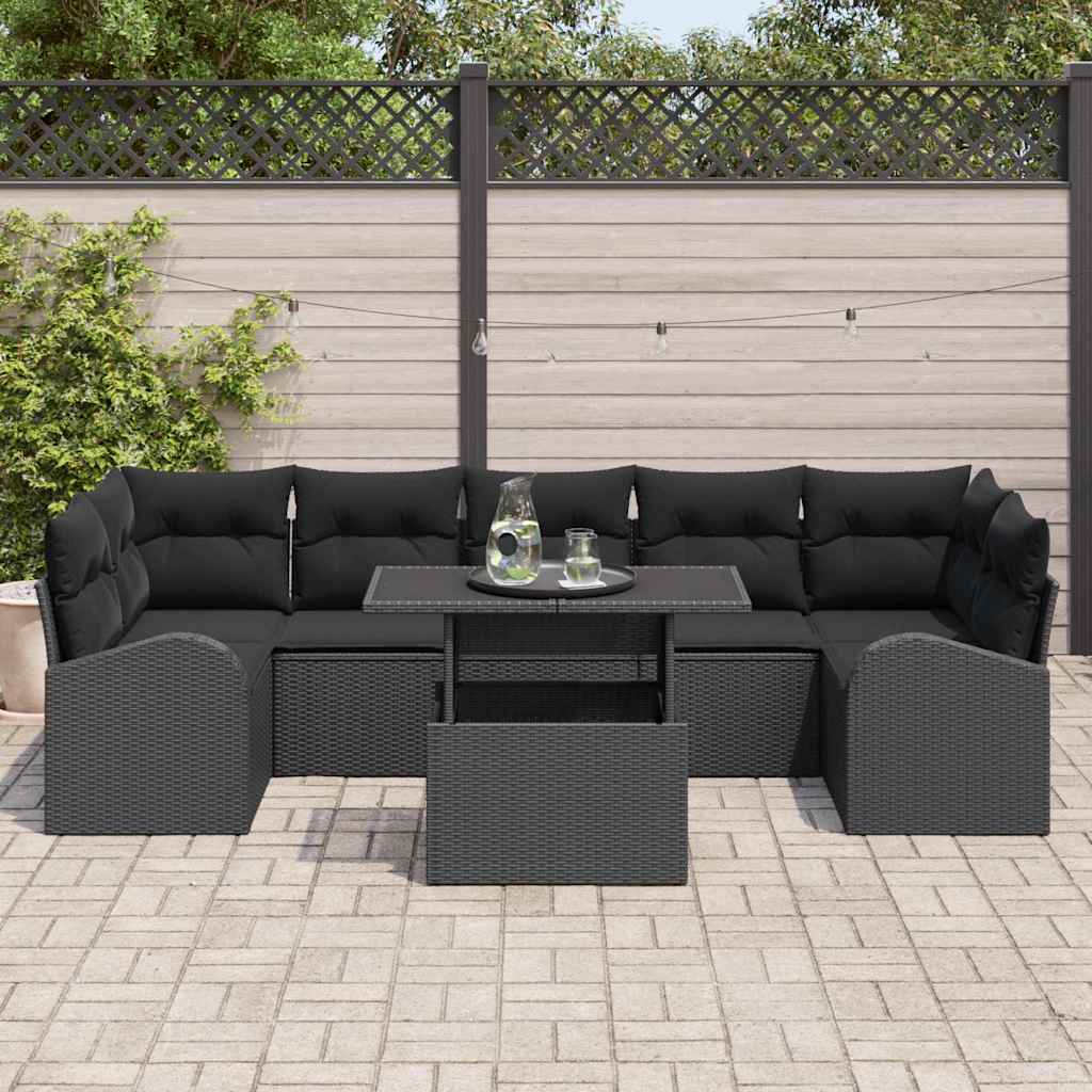 Garden Sofa Set with Cushion Manual 8 pcs Black Poly Rattan