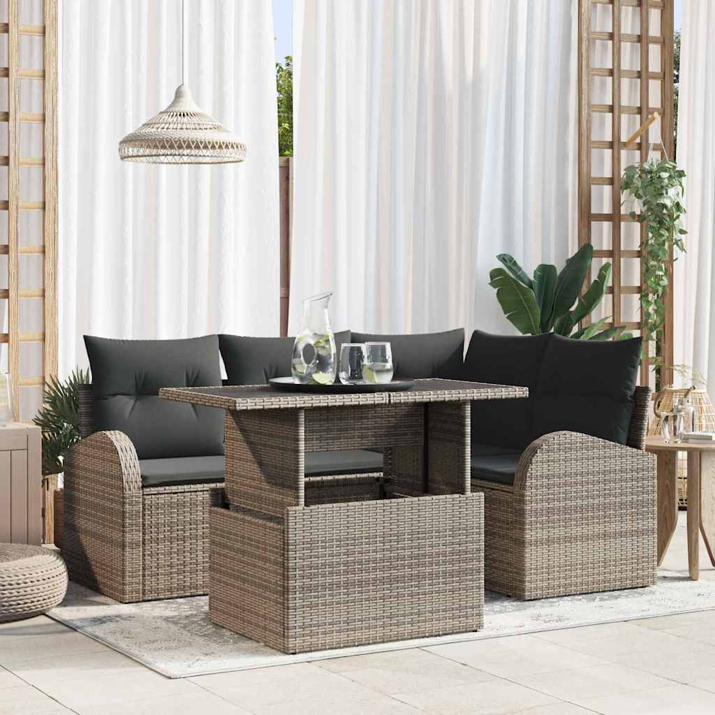 Garden Sofa Set with Cushion with Pillow 5 pcs Grey Poly rattan