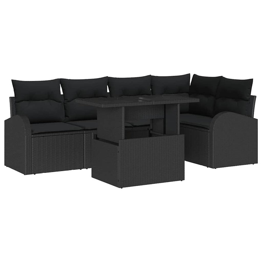 Garden Sofa Set 6 pcs 5-Seater Black Poly rattan