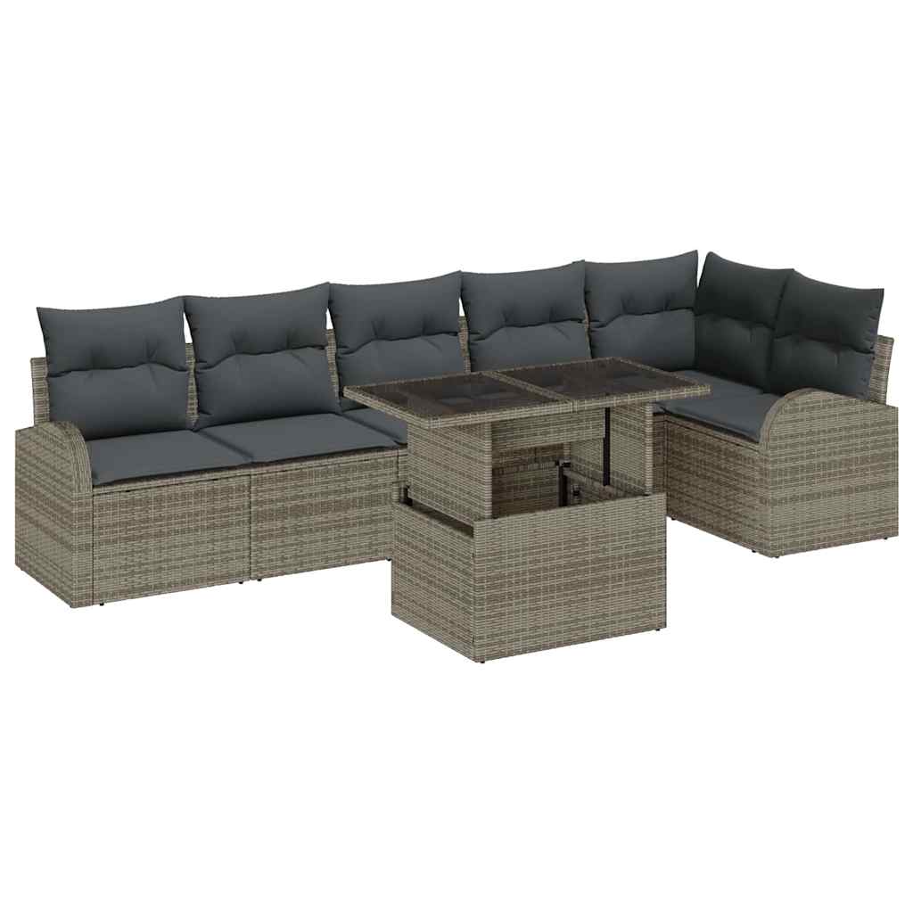 Garden Sofa Set with Cushion with Pillow 7 pcs Grey Poly rattan
