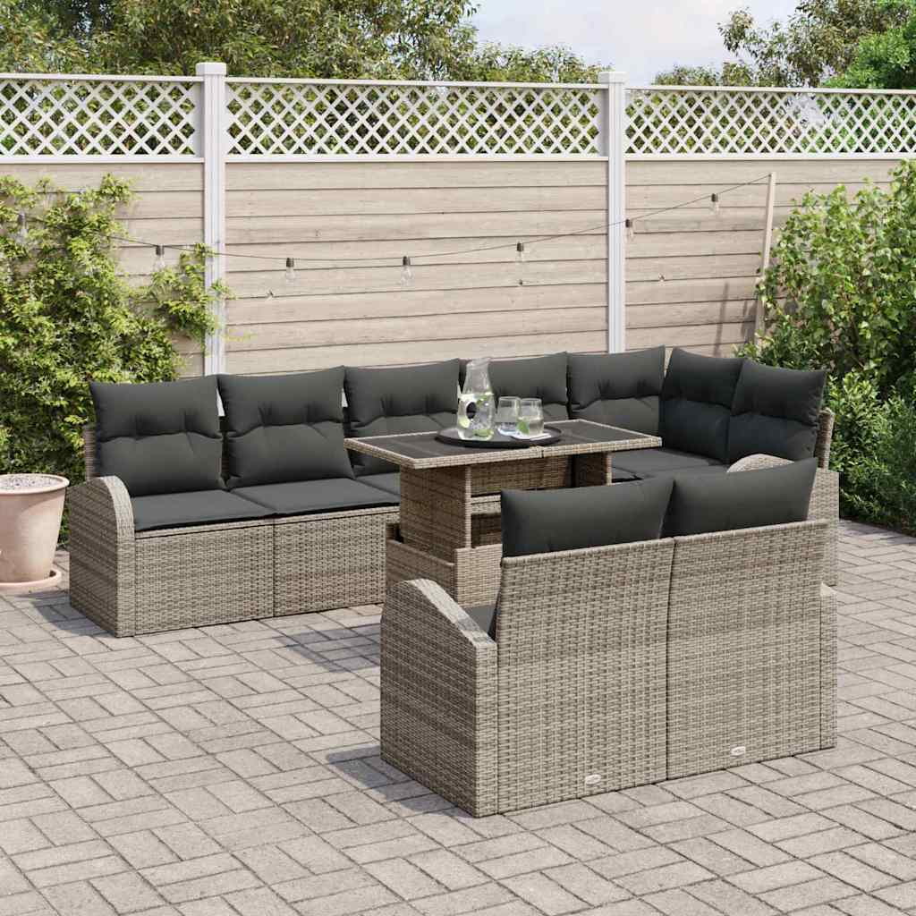 Garden Sofa Set 9 pcs Grey Poly rattan