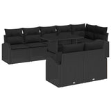 Garden Sofa Set with Cushion 9 pcs Black Poly rattan - Front View