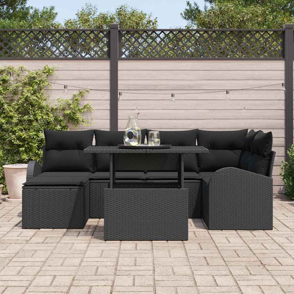 Garden Sofa Set with Storage 7 pcs Black Poly rattan
