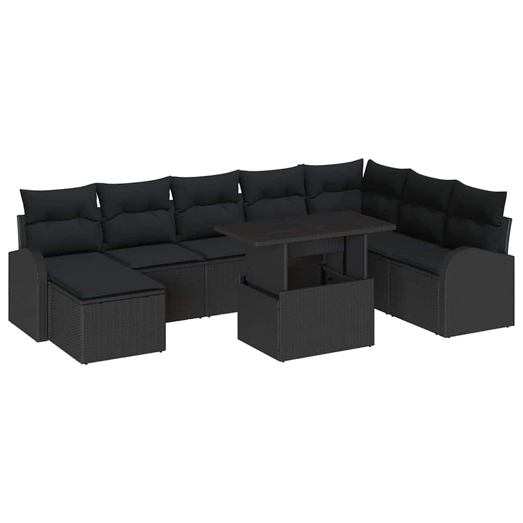 Garden Sofa Set 9 pcs Black Poly rattan