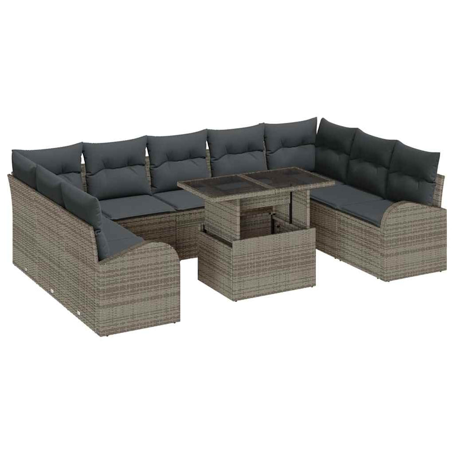 Garden Sofa Set 10 pcs Grey Poly rattan