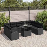 Garden Sofa Set with Cushion 10 pcs Black Poly rattan - Side View