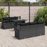 Garden Sofa Set with Cushion 7 pcs Black Poly rattan - Side View