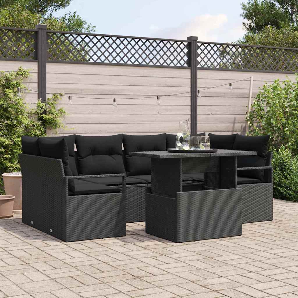Garden Sofa Set with Storage 7 pcs Black Poly rattan