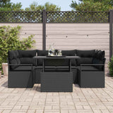 Garden Sofa Set with Storage 7 pcs Black Poly rattan - Side View