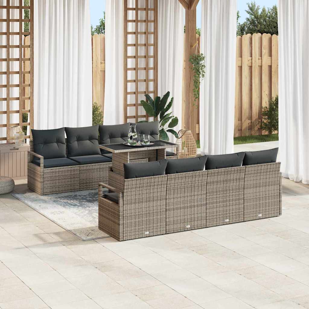Garden Sofa Set with Cushion 9 pcs Grey Poly rattan