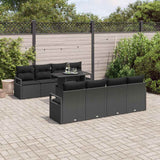 Garden Sofa Set with Cushion 9 pcs Black Poly rattan