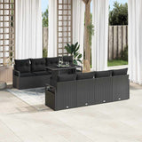 Garden Sofa Set with Cushion 9 pcs Black Poly rattan - Side View