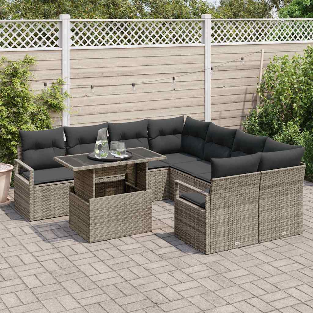 Garden Sofa Set with Cushion 9 pcs Grey Poly rattan