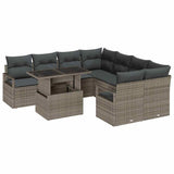 Garden Sofa Set with Cushion 9 pcs Grey Poly rattan - Front View