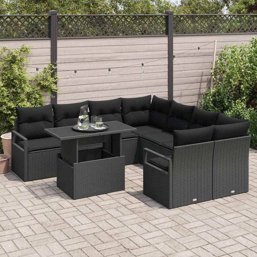 Garden Sofa Set 9 pcs Black Poly rattan