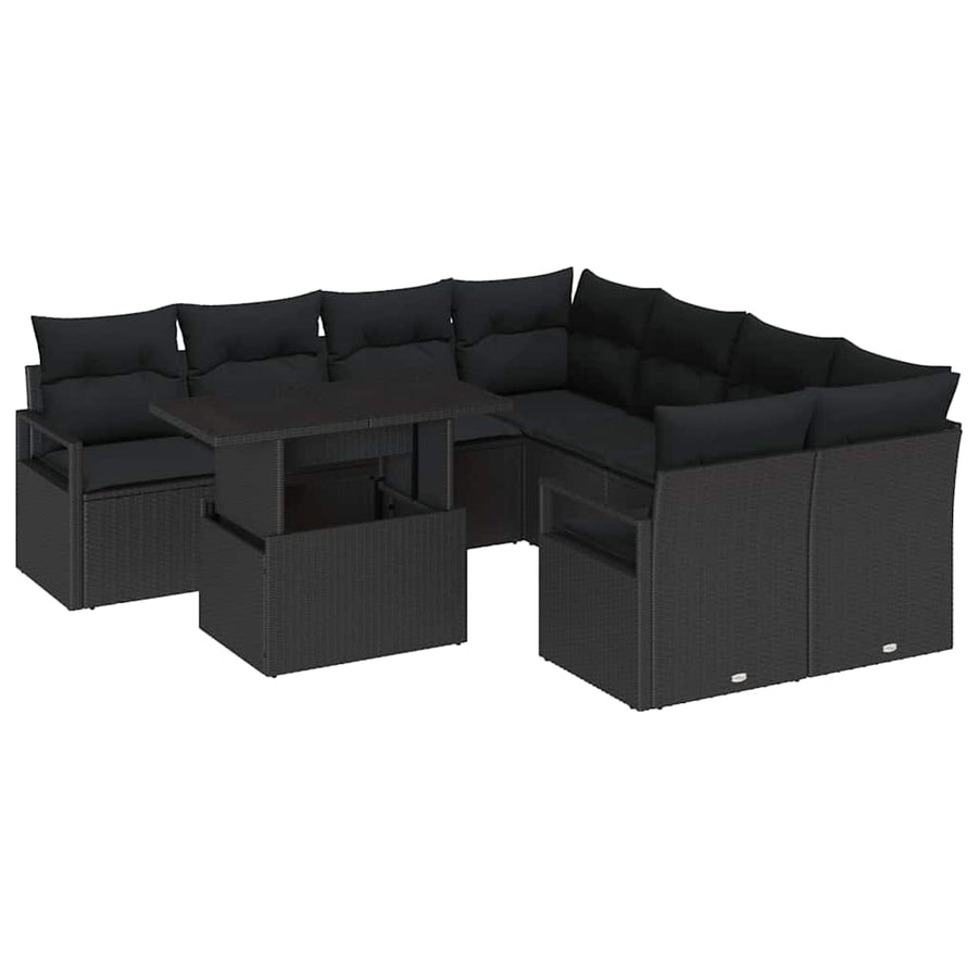 Garden Sofa Set 9 pcs Black Poly rattan