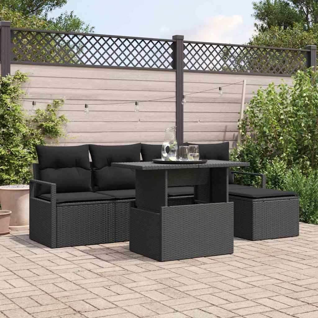 Garden Sofa Set with Storage 6 pcs Black Poly rattan