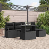 Garden Sofa Set with Storage 6 pcs Black Poly rattan