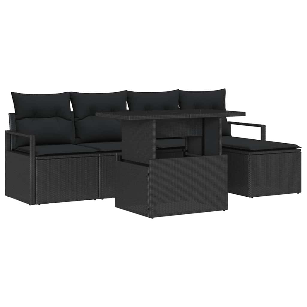 Garden Sofa Set with Storage 6 pcs Black Poly rattan