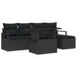 Garden Sofa Set with Storage 6 pcs Black Poly rattan - Front View