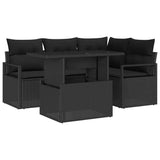 Garden Sofa Set with Storage 5 pcs Black Poly rattan - Front View
