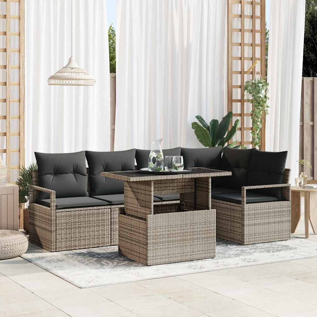 Garden Sofa Set with Cushion 6 pcs Grey Poly rattan