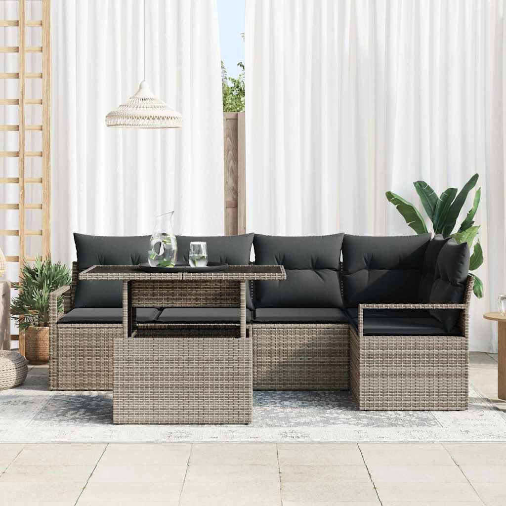 Garden Sofa Set with Cushion 6 pcs Grey Poly rattan