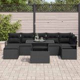 Garden Sofa Set with Storage 8 pcs Black Poly rattan - Side View