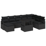 Garden Sofa Set with Storage 9 pcs Black Poly rattan