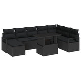Garden Sofa Set with Storage 9 pcs Black Poly rattan - Front View