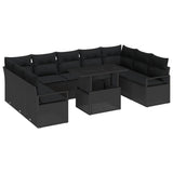 Garden Sofa Set with Storage 10 pcs Black Poly rattan - Front View