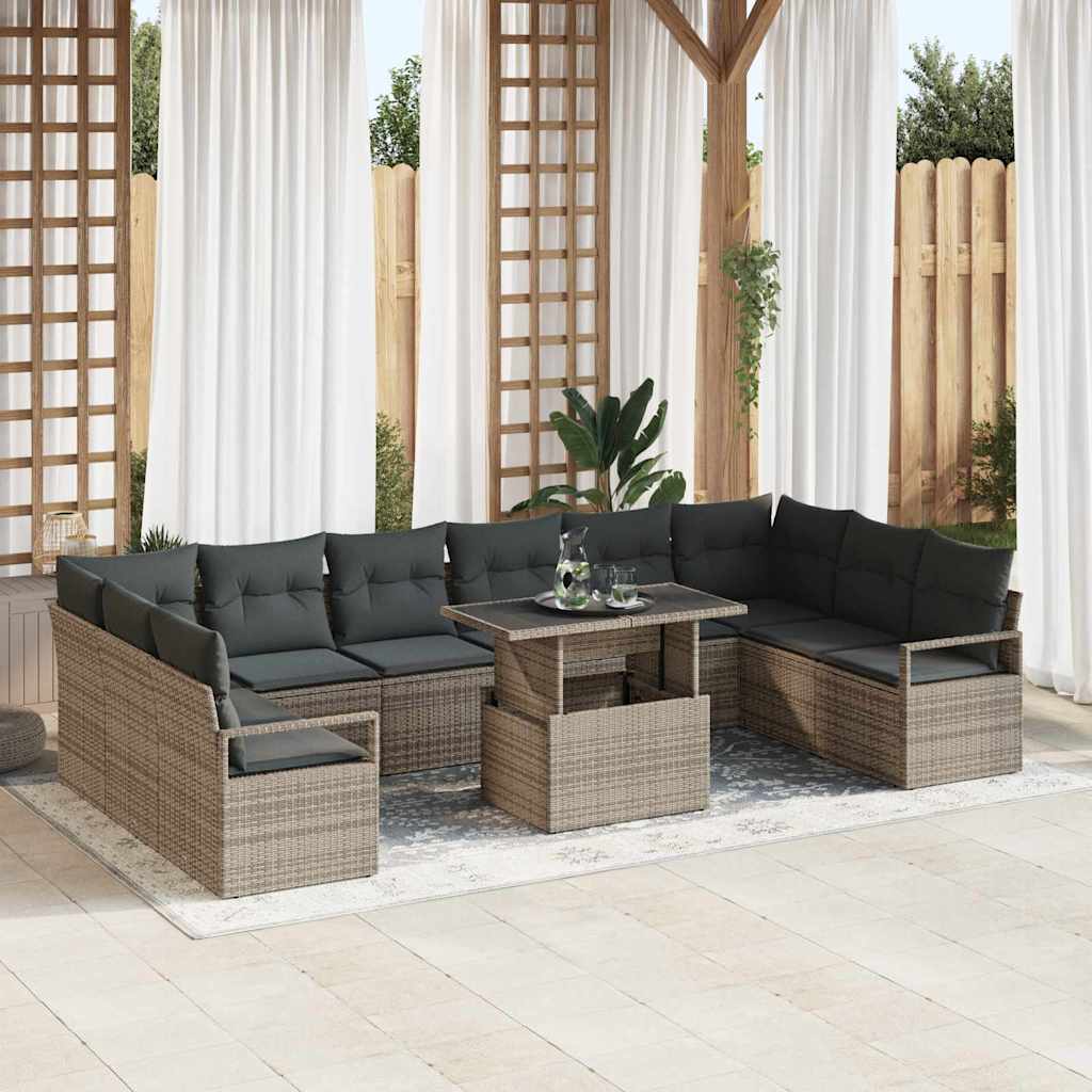 Garden Sofa Set with Cushion 11 pcs Grey Poly Rattan