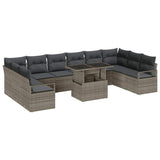 Garden Sofa Set with Cushion 11 pcs Grey Poly Rattan - Front View