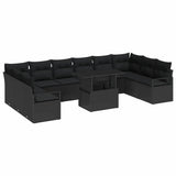 Garden Sofa Set with Cushion 11 pcs Black Poly Rattan