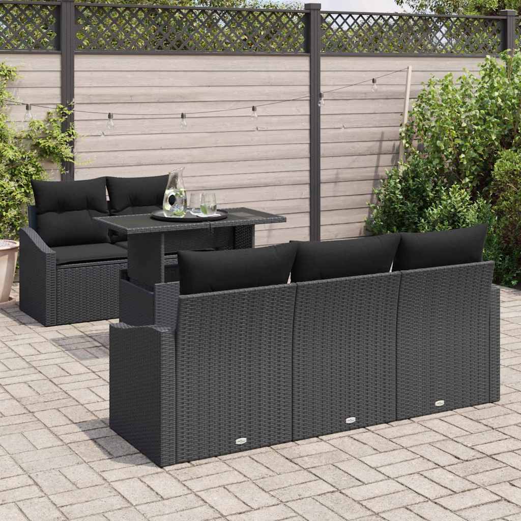 Garden Sofa Set 6 pcs Black Poly Rattan
