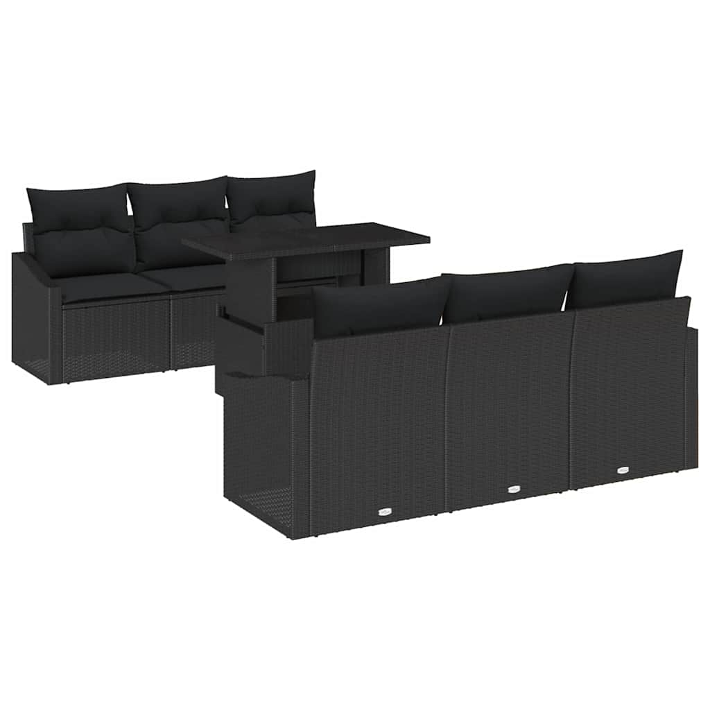 Garden Sofa Set with Cushion 7 pcs Black Poly Rattan