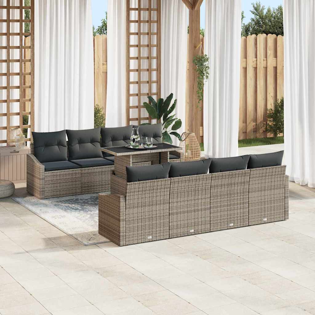 Garden Sofa Set with Cushion 9 pcs Grey Poly Rattan
