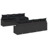 Garden Sofa Set with Cushion 9 pcs Black Poly Rattan - Front View