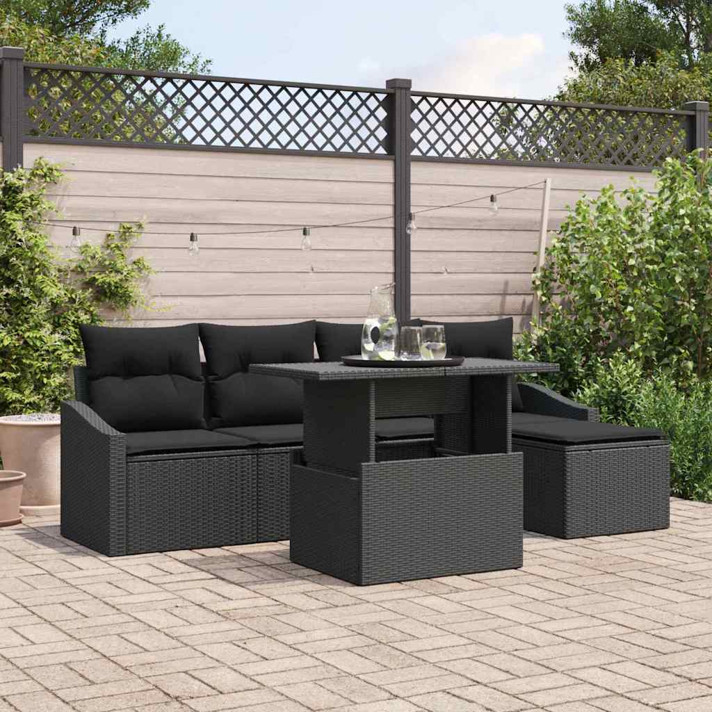 Garden Sofa Set 6 pcs Black Poly Rattan and Powder-Coated Steel