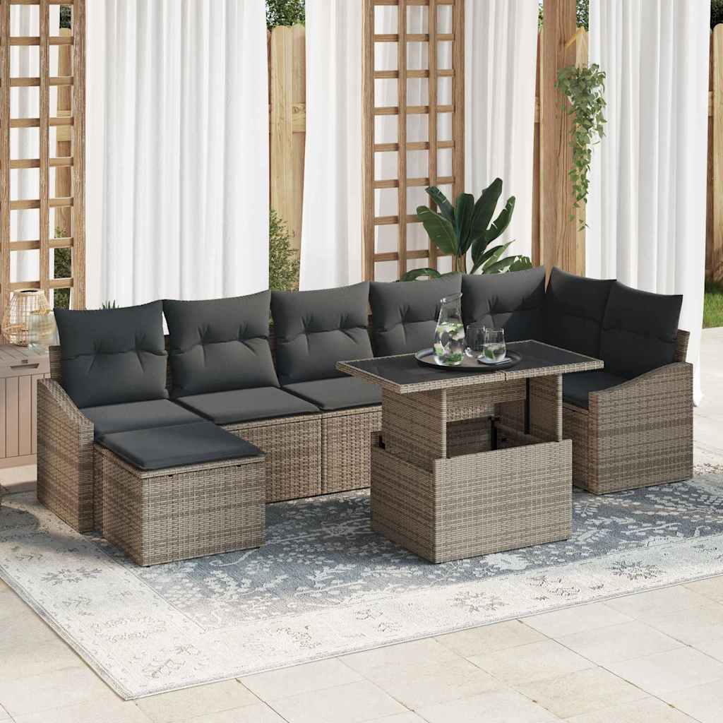 Garden Sofa Set 8 pcs Grey Poly Rattan and Powder-Coated Steel