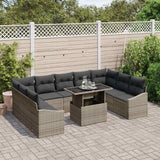 Garden Sofa Set 10 pcs Grey Poly Rattan & Powder-Coated Steel - Side View