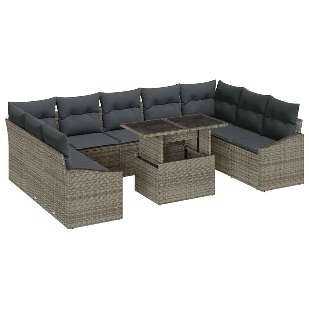Garden Sofa Set 10 pcs Grey Poly Rattan & Powder-Coated Steel