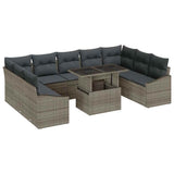 Garden Sofa Set 10 pcs Grey Poly Rattan & Powder-Coated Steel