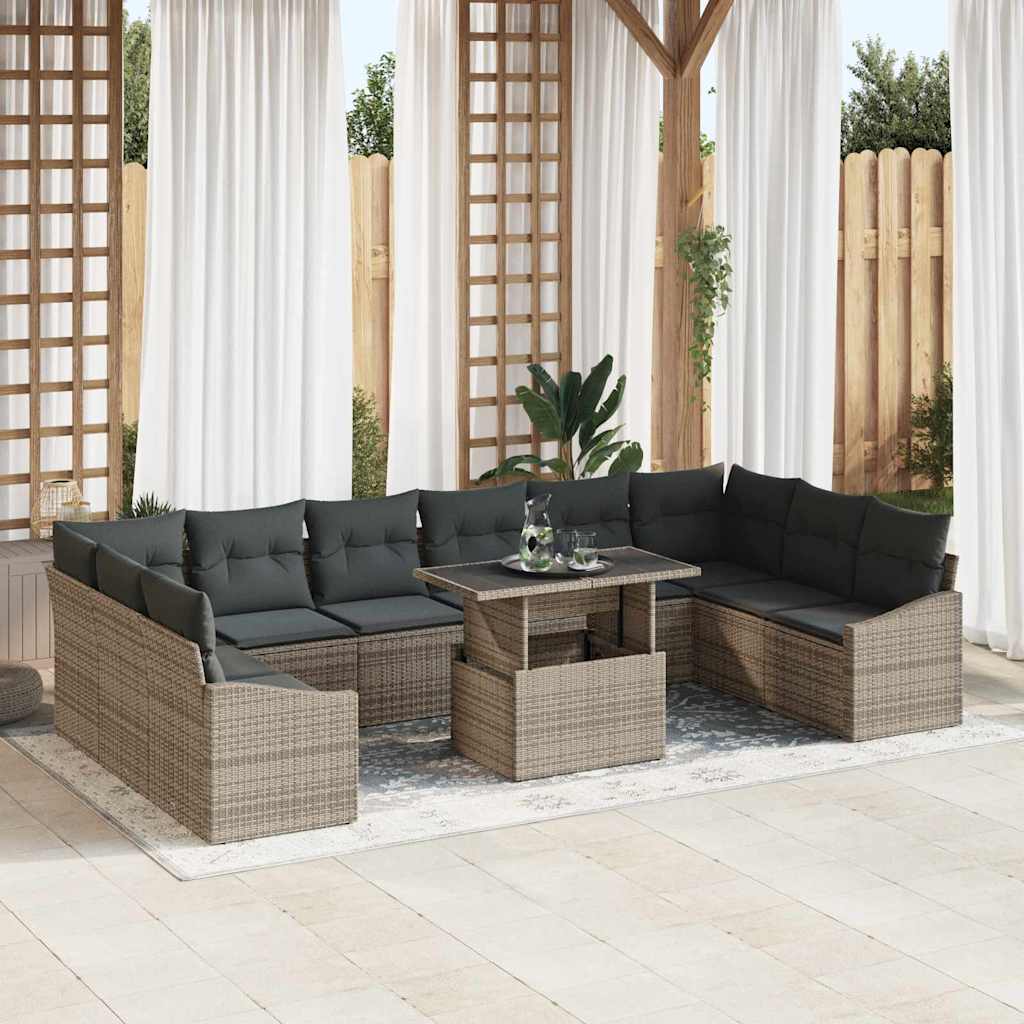 Garden Sofa Set 11 pcs Grey Poly Rattan & Powder-Coated Steel