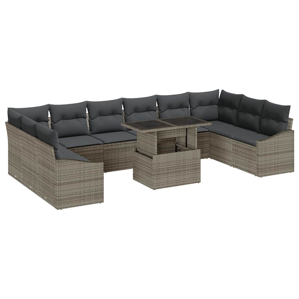 Garden Sofa Set 11 pcs Grey Poly Rattan & Powder-Coated Steel