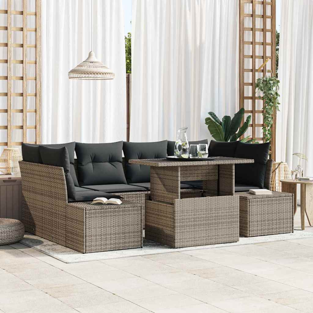 Garden Sofa Set 7 pcs Grey Poly Rattan and Powder-Coated Steel