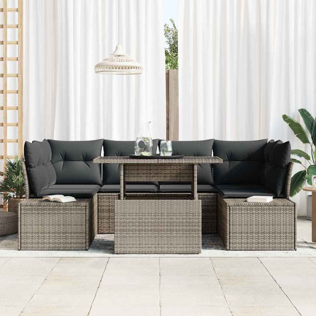 Garden Sofa Set 7 pcs Grey Poly Rattan and Powder-Coated Steel